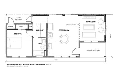 1 bedroom 745 sq ft floor plan