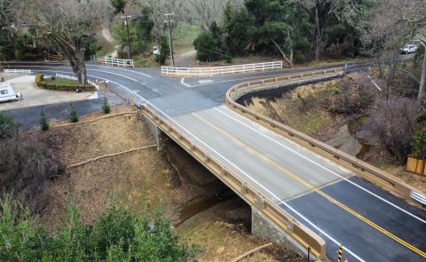 Drone view from above of completed Santa Lucia Bridge