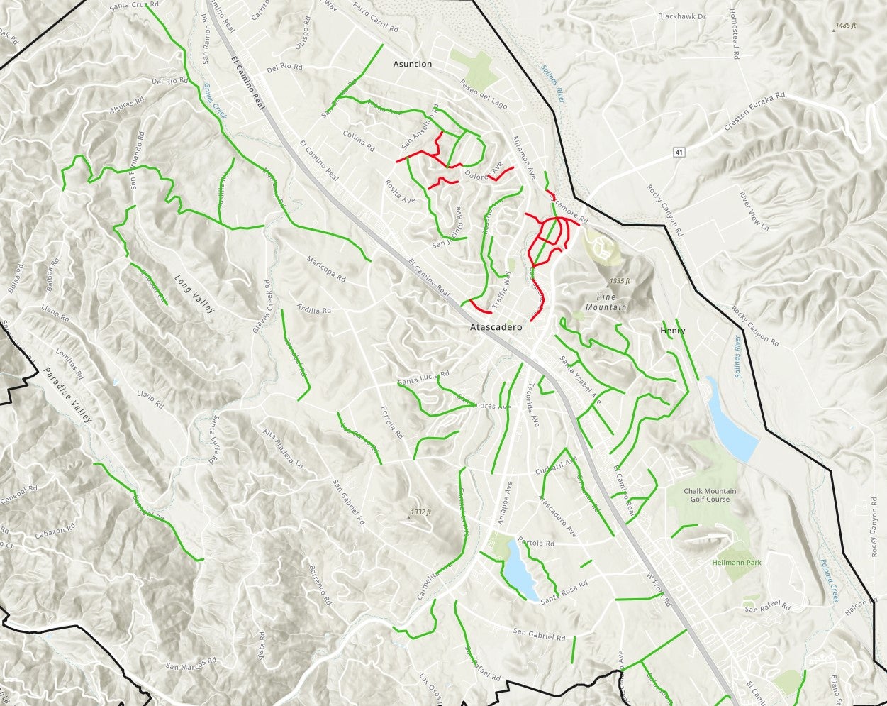 Map of roads repaved using Measure F-14 funds.