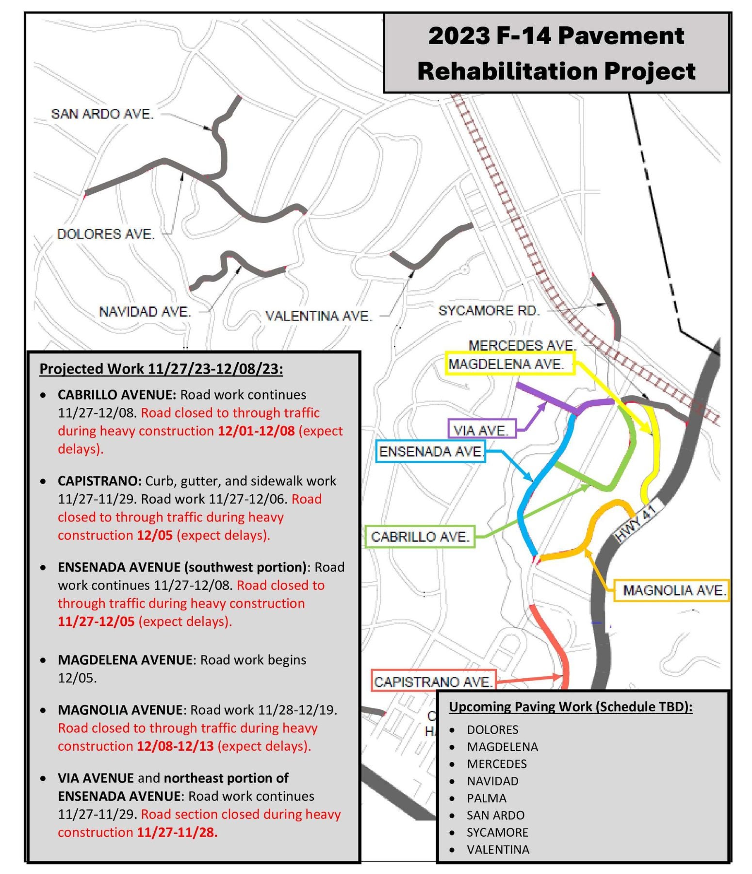 2023 F-14 Roads Project Map Construction Update 11.27-12.8.23