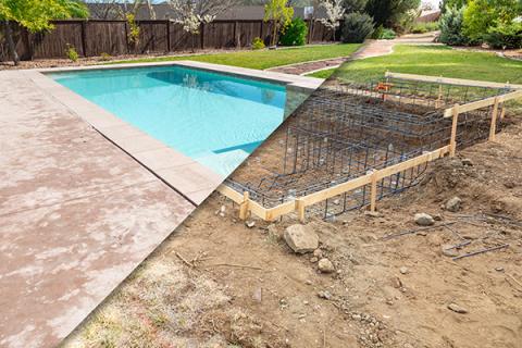 Pool during and after construction