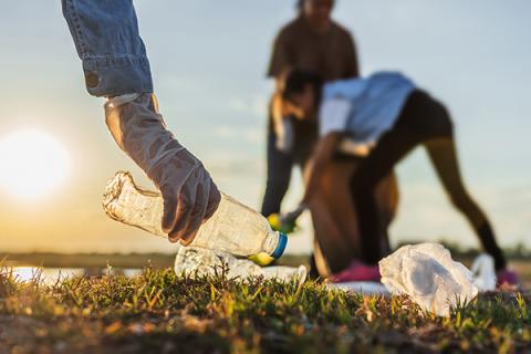 Volunteers picking up garbage