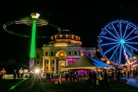 carnival rides in front of City Hall during the Fall Festival