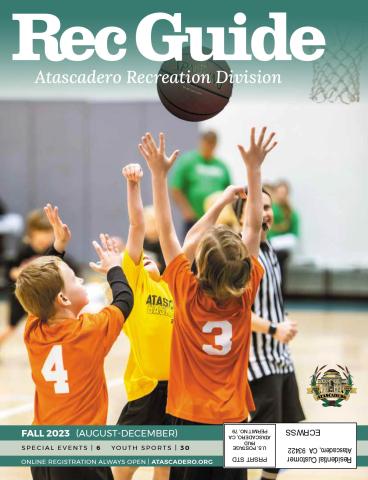 Recreation Guide Cover (Fall 2023) featuring a photo of youth basketball.