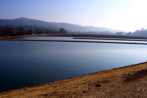 View of wastewater collection treatment ponds.