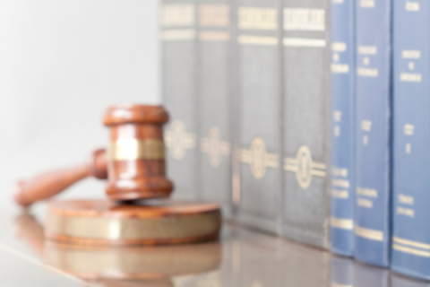 Image of a gavel and legal books.