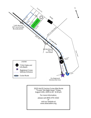 Route map for the 2025 Cruise Nite Route in Atascadero.