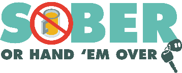 “Sober or Hand ’Em Over” logo featuring a beer glass with a red slash through it and a key on a keychain.