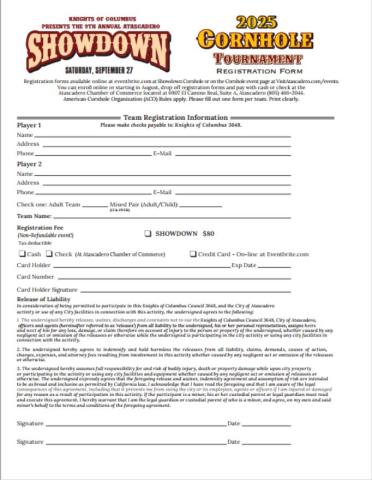 2025 Cornhole Tournament registration form.