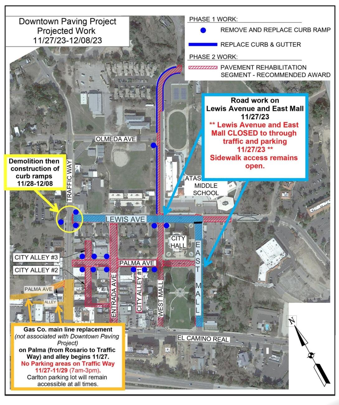 Downtown Paving Project Construction Map 11.27-12.8.23