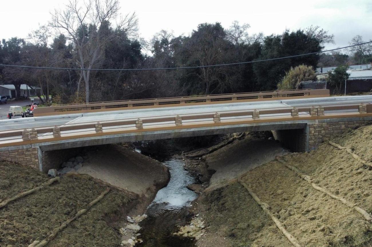 Side view of recently completed Via Avenue Bridge