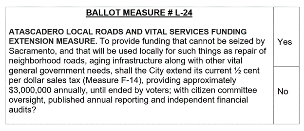 Image of Ballot Measure L-24 language.